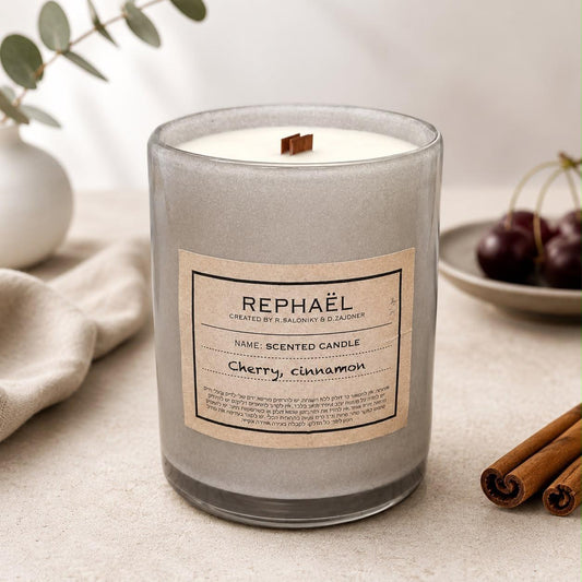 Cherry, Cinnamon Scented Candle נר טבעי גדול משעוות סויה בניחוח קינמון ודובדבן שחור