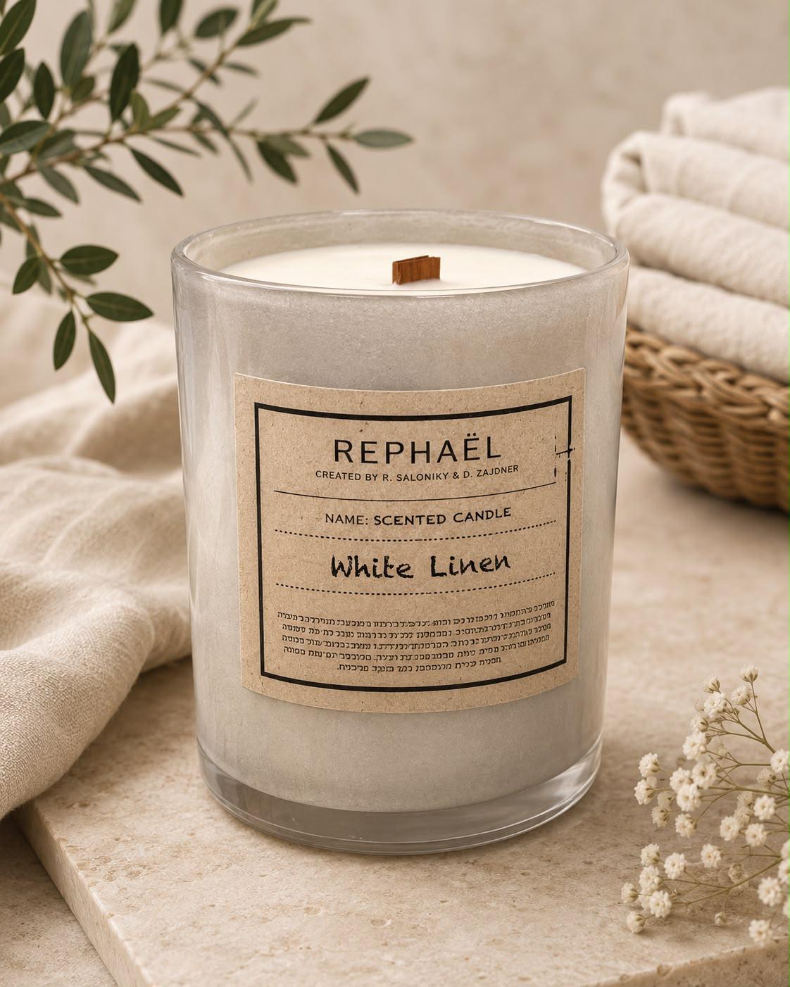 White Linen Scented Candle  נר גדול  גובה 15 ס״מ קוטר  12 ס״מ