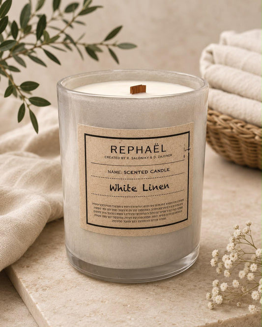 White Linen Scented Candle  נר גדול  גובה 15 ס״מ קוטר  12 ס״מ